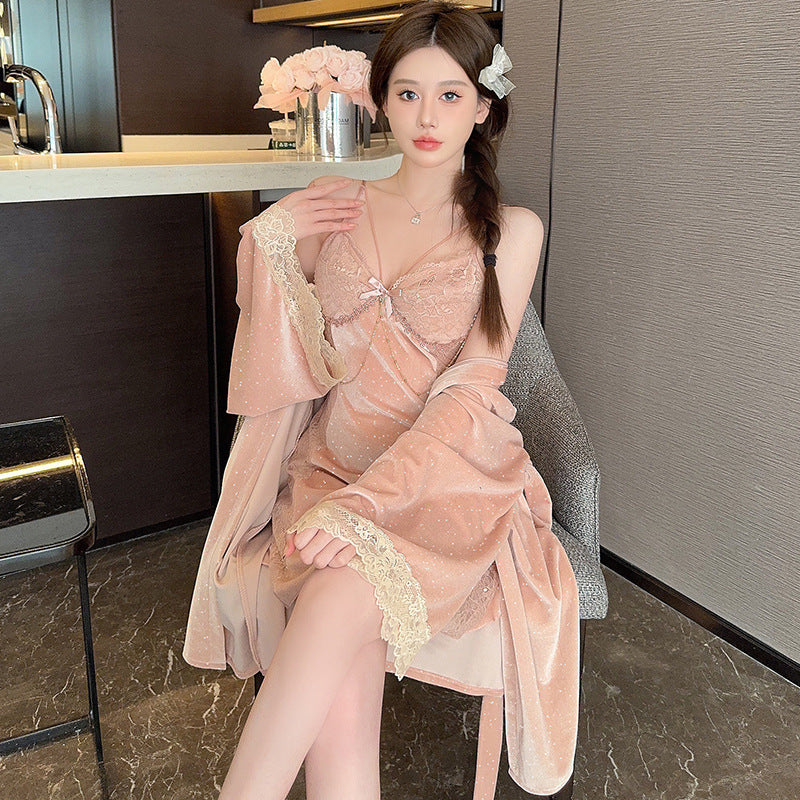 Long Sleeve Velvet Starry Two-piece Nightdress