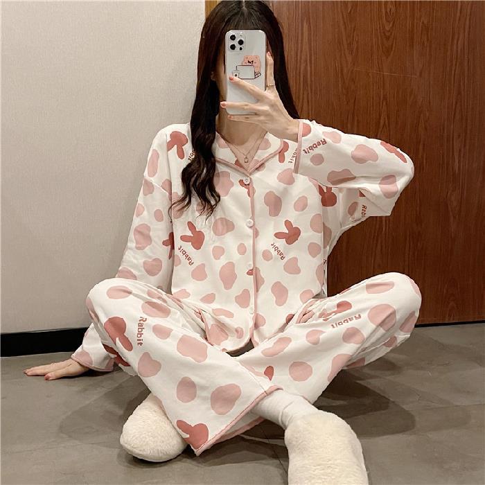Cute Comfy Long-sleeved Simple Loose Pajamas