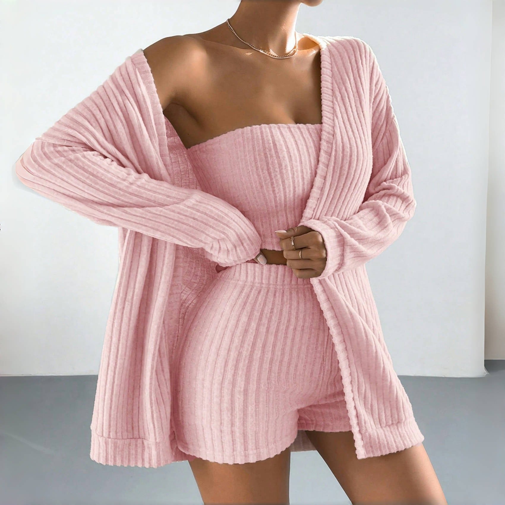 Striped Women's Pajama Three-piece Set