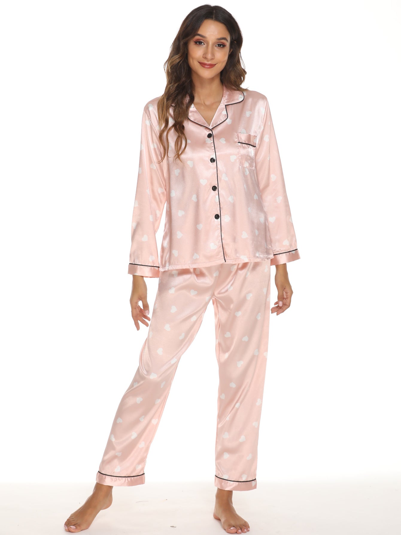 Two-piece Stretch Satin Home Wear Pajamas
