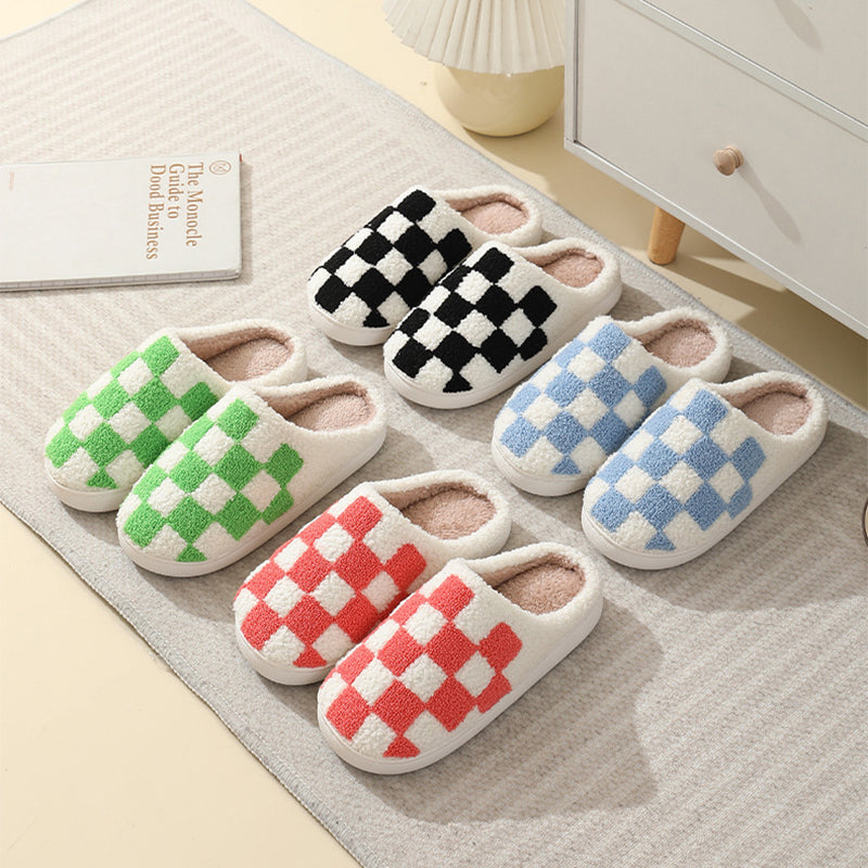 Checkerboard Print Floor Warm Cotton Slippers