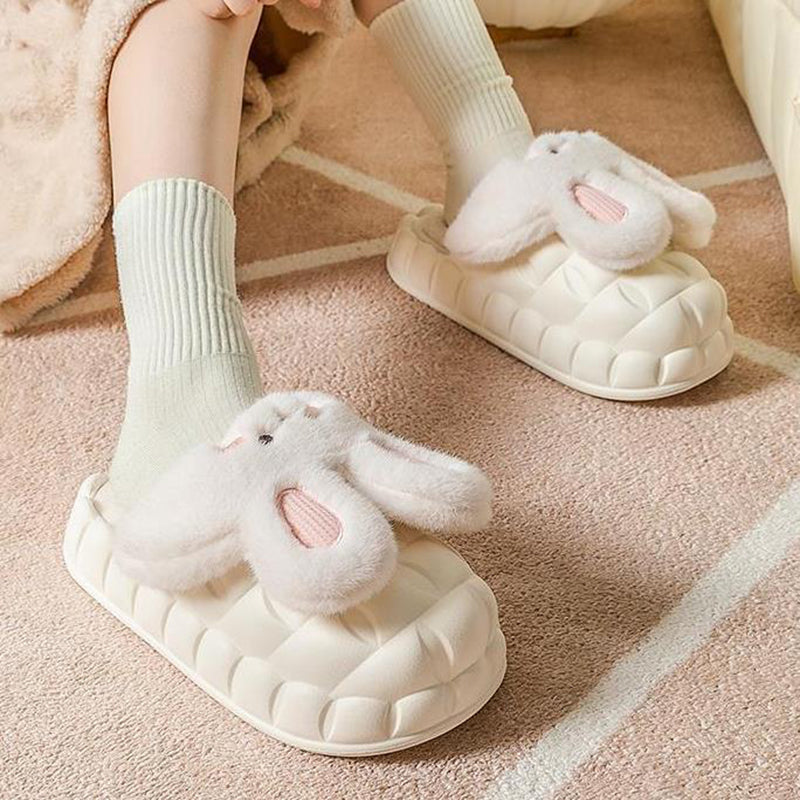 Cute Rabbit Fuzzy Slippers Women Detachable Washable House Shoes