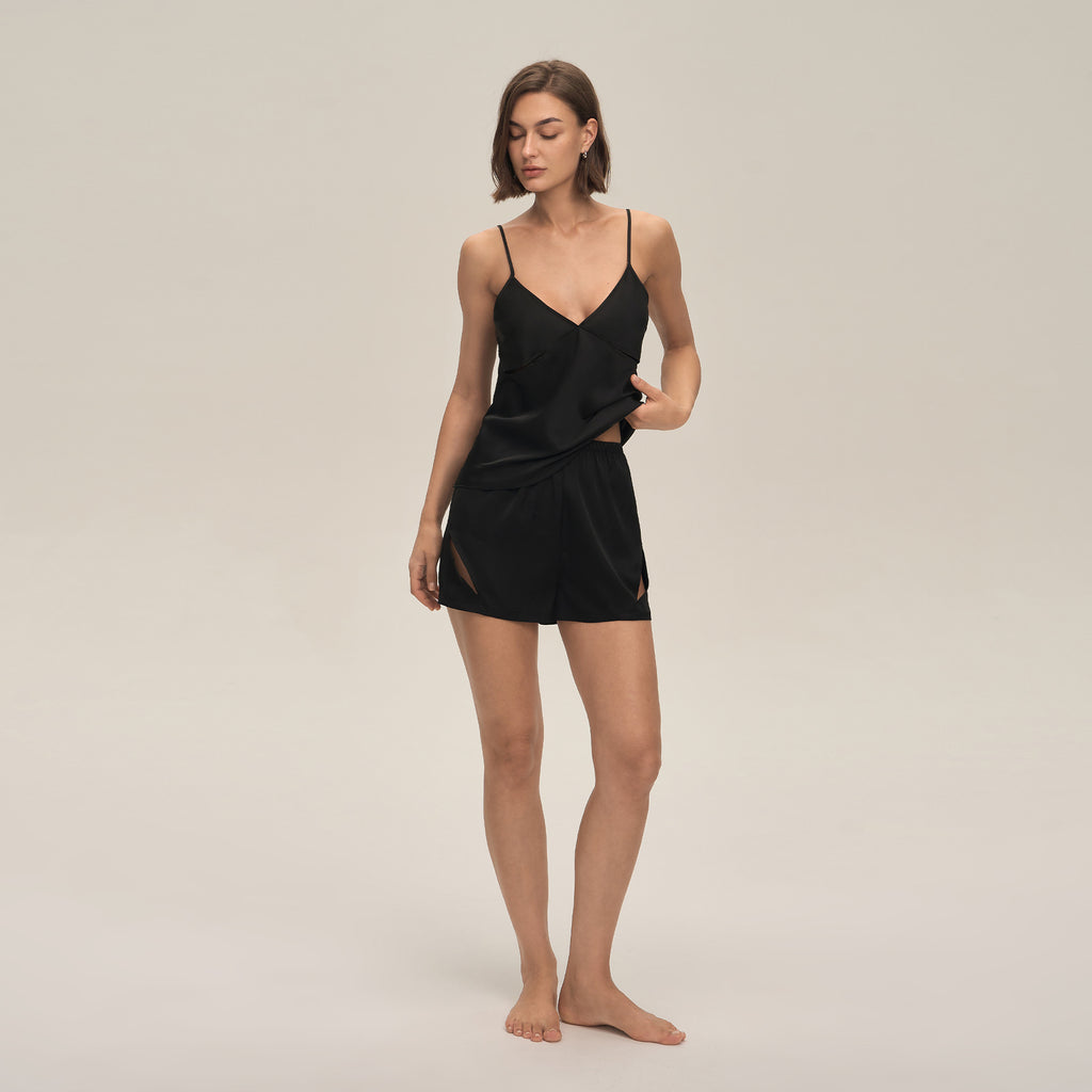 Satin Chiffon Cami Shorts Pajama Set