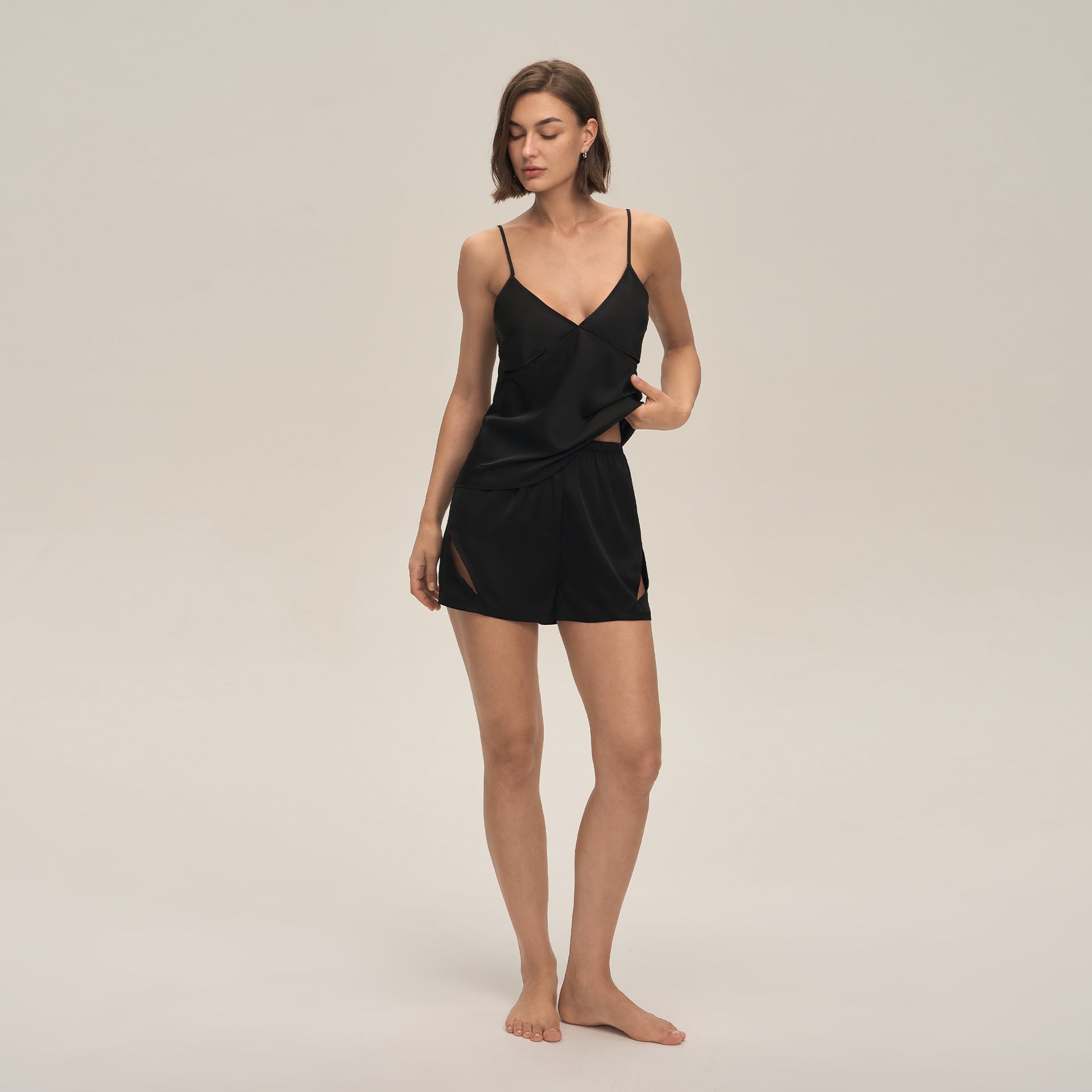 Satin Chiffon Cami Shorts Pajama Set