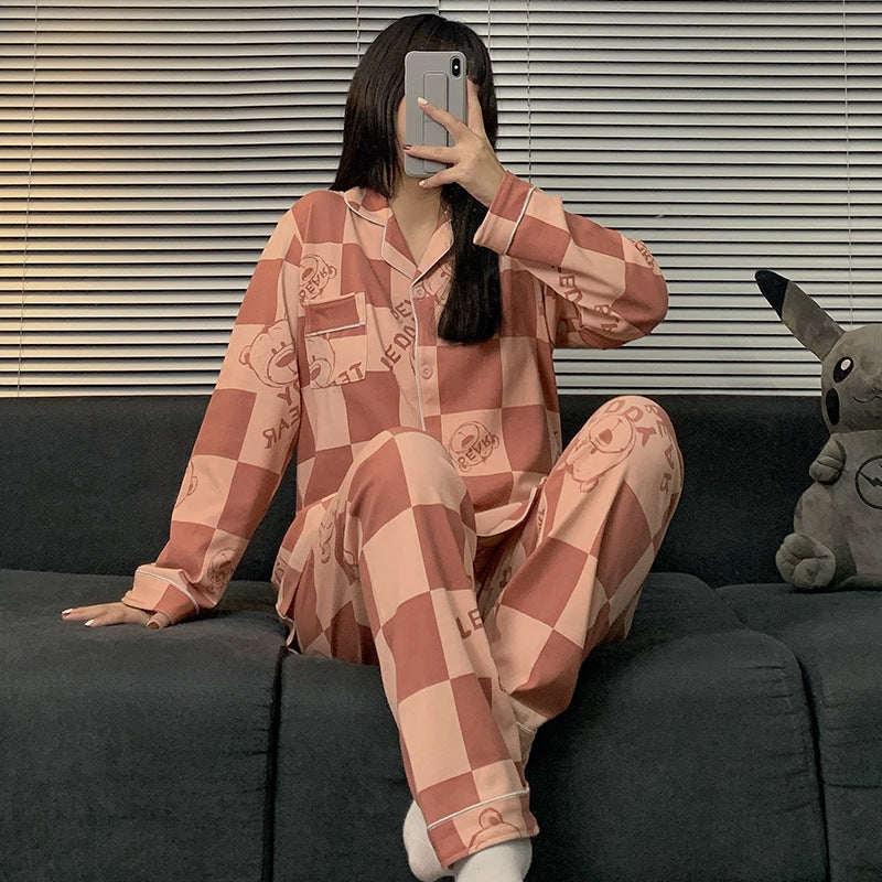 Women's Long Sleeve Trousers Cardigan Lapel Homewear Set