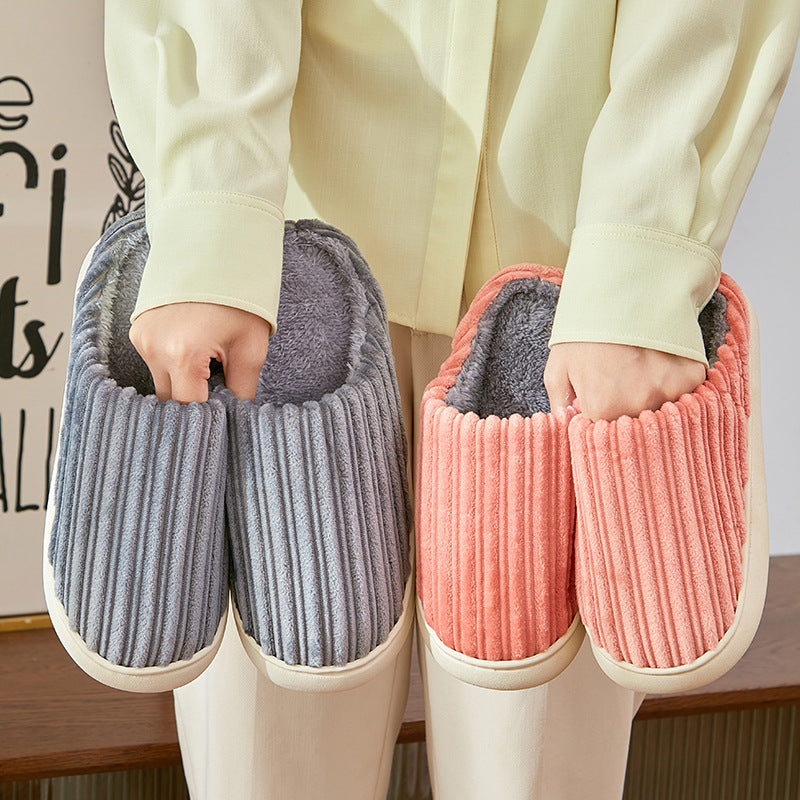 Stripe Fashion Corduroy Non-slip Plush Slippers