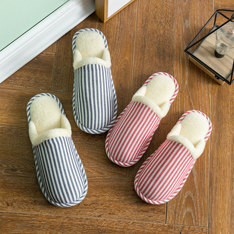 Fashion Striped Non-slip Thick Sole Plush House Shoes