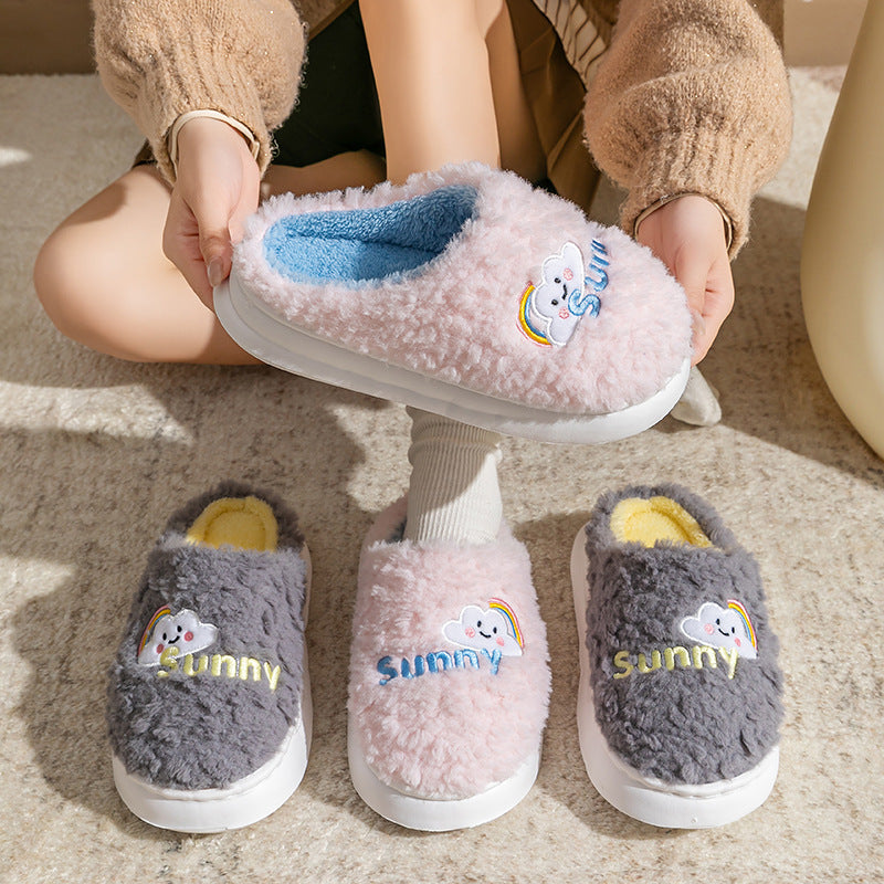 Womens Cute Cartoon Cotton Thick Bottom Home Slippers