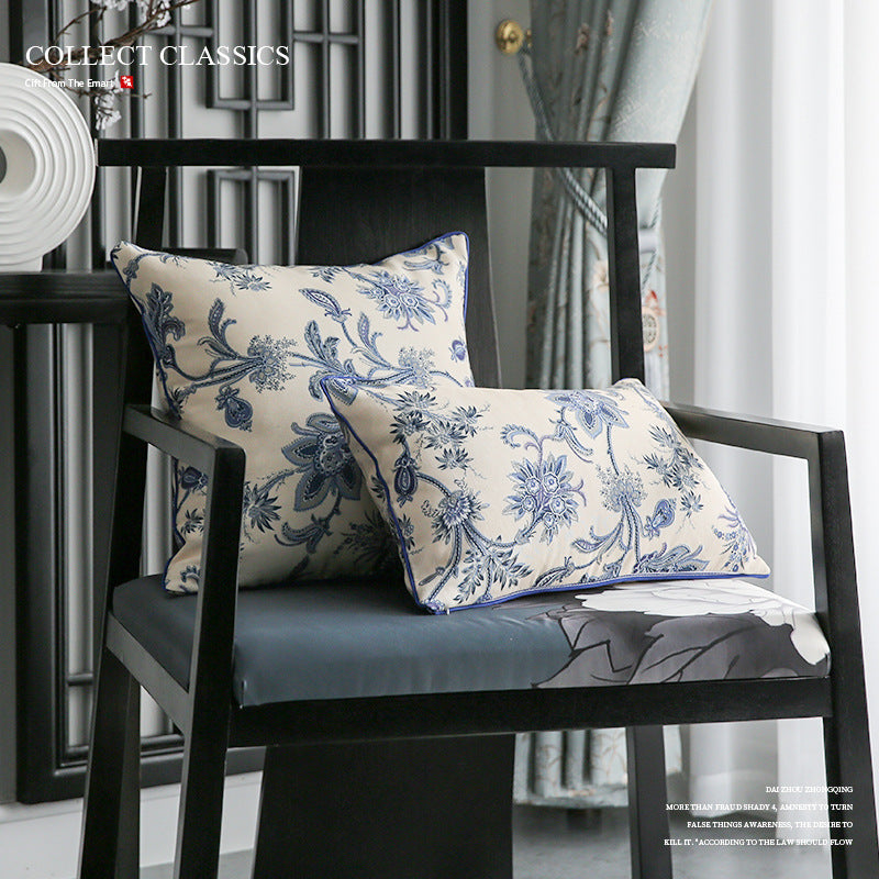 Eloquent Floral-style Blue and White Pillow/ Pillowcase