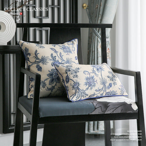 Eloquent Floral-style Blue and White Pillow/ Pillowcase
