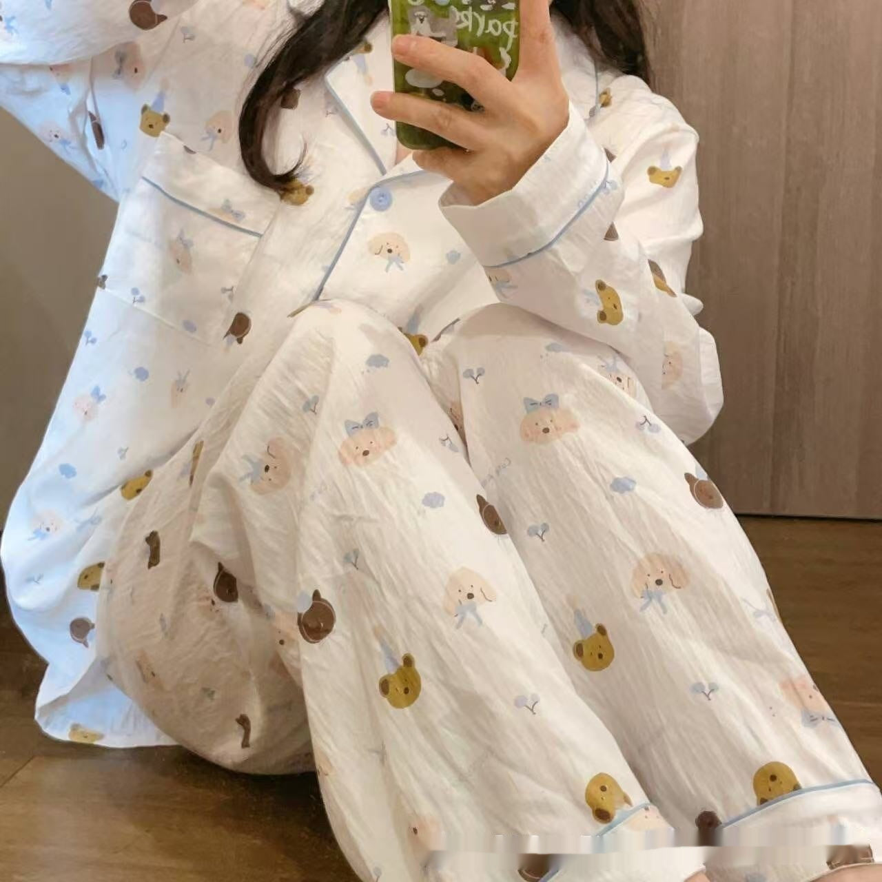 Graphic Long Sleeve Pajama Cardigan Lounge Set