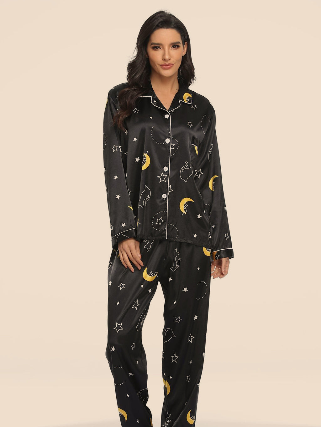 Two-piece Stretch Satin Home Wear Pajamas