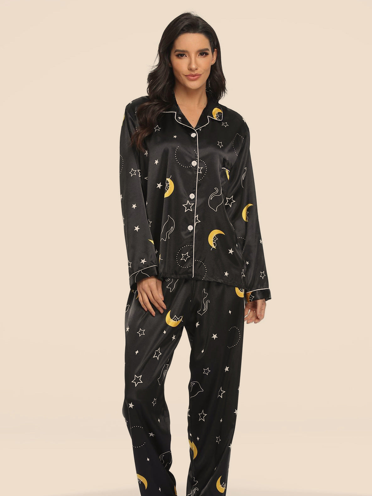 Two-piece Stretch Satin Home Wear Pajamas