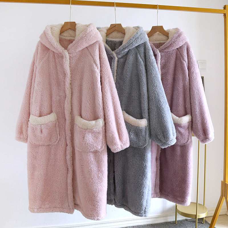 Ladies Flannel Warm And Thick Nightgown
