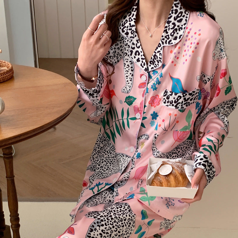 Women's Leopard Print Comfort Ice Silk Long-sleeved Trousers