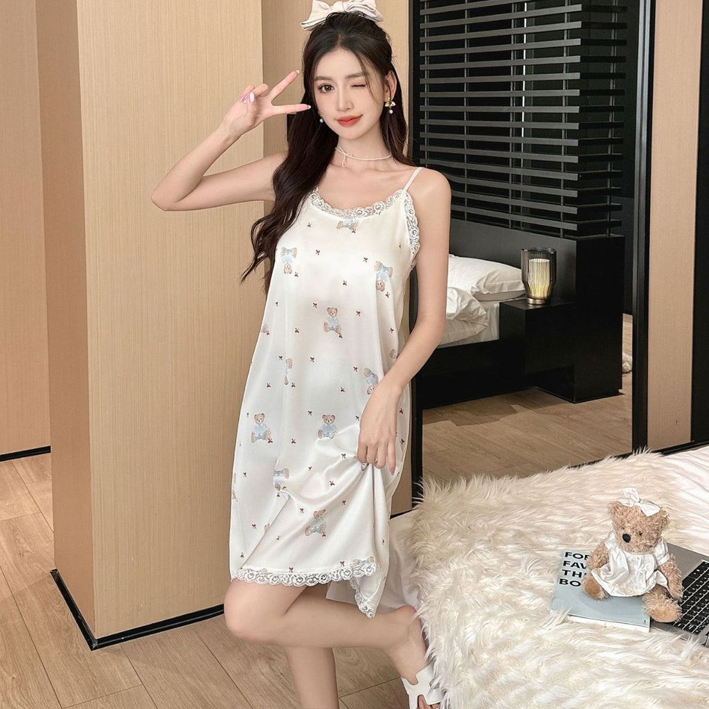 Nightdress With Shoulder-straps Cute Bear Print