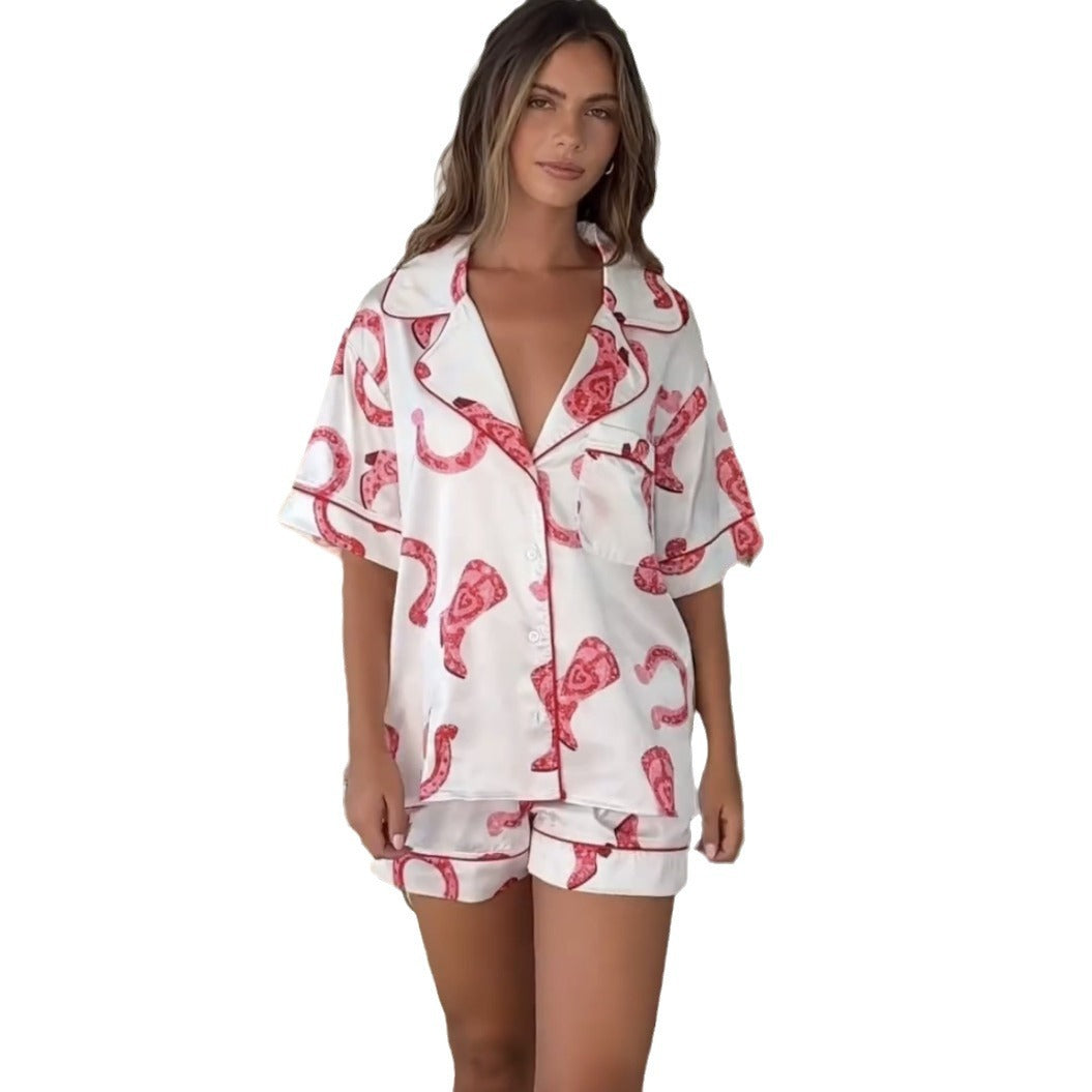 Satin Printed Two-piece Pajamas