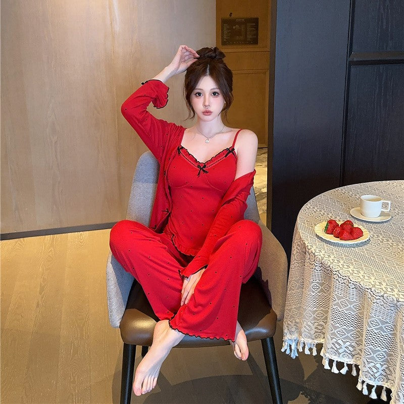 Long-sleeved Trousers Three-piece Set Sling Plus Chest Cotton