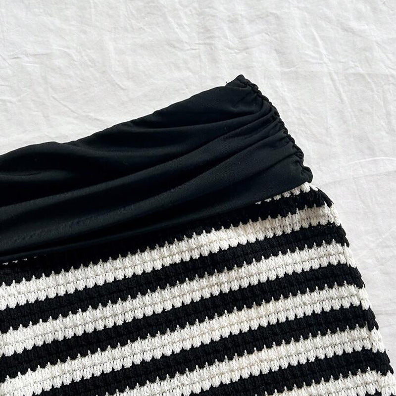 Stripes Tube Top & Shorts Pants Two-piece Set
